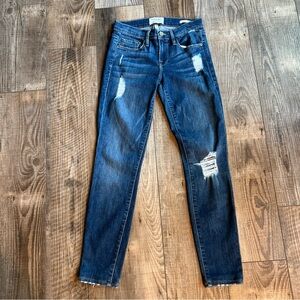 Frame Denim Blue Skinny Jeans with Distressed Details